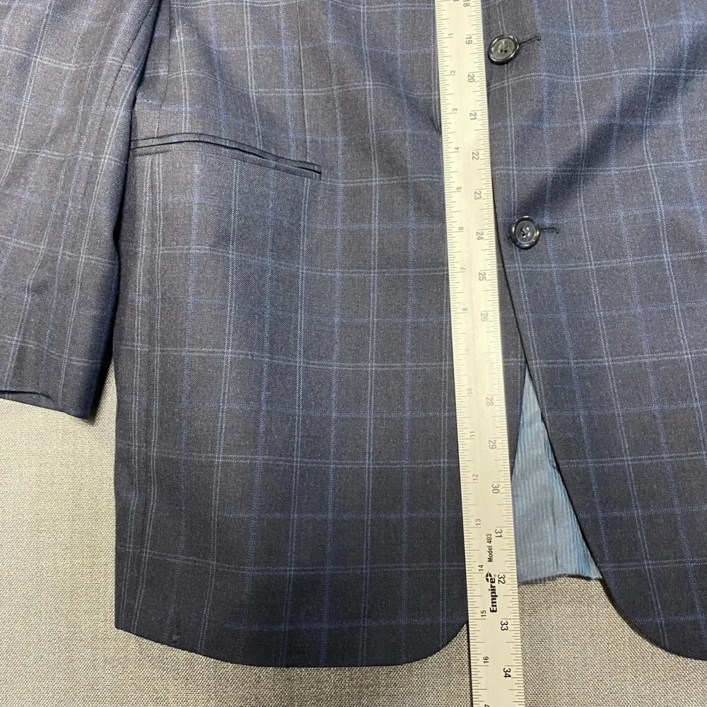 Jack Victor Mens 44L Blazer Navy Blue Windowpane Super 120s Wool Sport Coat 44 L
